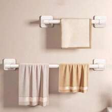 Stick-On No-Punch Hollow Towel Rack, Easy To Install, Super Sticky, Durable Other Materials, Wall-Mounted Towel Rack, Space-Saving Bathroom Accessory - White - View 5