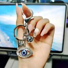 1 Devil's Eye Keychain, Exquisite Rhinestone Keychain, Used For Keychain Hanging Decoration, Fashionable Alloy Pendant Suitable For Ladies' Bags And Keys, Birthday , Valentine's Day Christmas Gift Ideas Bag Accessories Lanyards With Id Holder Car Accessories Bag Charms