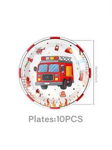50Pcs Fire Truck Birthday Party Tableware Set With Happy Birthday Banner - Disposable 7/9" Plates & 9oz Cups For Kids'Party Decor - Multicolor - View 10