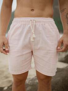 Men's Linen Shorts With Drawstring, Comfortable For Everyday And Leisure - Rosa Pálido - Ver 3