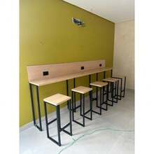 Banqueta Alta Estilo Industrial Conforto Cozinha Bares Restaurantes Bistrô Madeira Pinus Metalon Ferro Reforçada