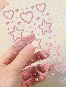 爱心五芒星多色闪亮立体宝石贴纸，适用于化妆、节日派对、Y2K风格音乐节、DIY眼部面部宝石贴纸，适合舞蹈表演、派对、舞台角色扮演、婚礼、假纹身、杂物箱饰品套装/美甲饰品 - 彩色 - 查看 3