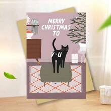1PC Gato Caprichoso - Cartão de Natal Temático Um cartão de Natal divertido e de desenho animado, perfeito como um pequeno presente de Natal ou para espalhar humor natalino, ideal para amantes de gatos, amigos e familiares.