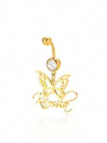 Custom Name Belly Ring, Zirconia Belly Ring, Customized Navel Ring, Belly Button Ring, Personalized Name Belly Ring, Gift For Her. Birthday Gifts Valentine's Day Gifts - Golden Butterfly - View 8