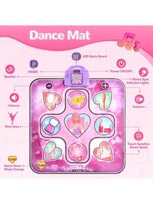 Alfombrilla de baile con tema de princesa para niñas: Alfombrilla de baile de 3 niveles con volumen de música claro, ajustable, 9 indicadores LED y sensible y resistente al agua, juguete resistente para que las niñas bailen - Rosa - Ver 5