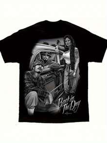 David Gonzales Retro Lowrider-Shirt - Vintage Car & Back In Day Graphic, Chola Cultural Art, G Heavyweight Cotton, Regular Fit Short Sleeve Tee Men, Casual Streetwear, Hand Wash Only, Breathable Summer Top, Bohemian Fashion Shirt, Comfortable Fabric - Black - View 1