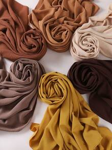 1pc Women Solid Color Crinkled Everyday Hijab, Opaque Headscarf For Dress - Multicolor - View 5