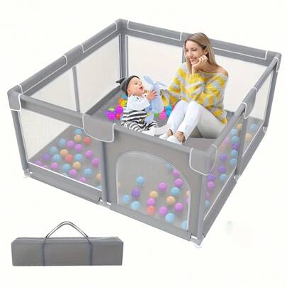 Playpen For Babies And Toddlers, Sturdy Baby Play Yards Indoor, Safety Play Yard For Babies With Soft Breathable Mesh, No Gaps Playpen For Babies, Medium Baby Playpens(50"*50",Grey)