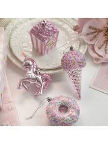 1pc New Pink Plastic Hanging Ornament, Glitter Cartoon Christmas Ornament, 3D Christmas Tree Window Decor, Christmas Decoration Set Includes Santa Claus, Snowman, Reindeer, Snowflake, Candy Cane With Hanging Rope, Suitable For Christmas Tree, Thanksgiving, New Year, Winter, Universal Holiday Decor. Due To Handmade Nature, Minor Scratches, Glitter Shedding Or Color Fading May Occur But Won't Affect Normal Use. Merry Christmas! - Multicolor - View 3