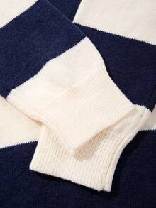 休闲条纹撞色 Polo 领轻薄修身套头针织衫，男女皆宜，秋冬款