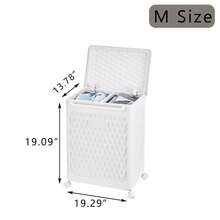 VECELO White Laundry Hamper With Wheels & Lid - 2-Section Rolling Storage Basket, Lockable Casters For Home Closet Organizer, 19x14x19 Inch - Trắng có ngăn - Xem 7