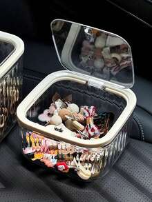 1pc/2pcs Transparent Children's Hair Accessory Storage Box, Girl's Hair Clip Headdress Headband Classification Box, Transparent Rubber Band Hair Tie Jewelry Bucket, Press-Type Elastic Lid, Easy To Use, Large-Capacity Hair Accessory Box, Multi-Functional Sundry Storage Jar, Suitable For Bathroom, Bedroom And Campus Dormitory.(Tip: There Is An Installation Video On The Homepage)