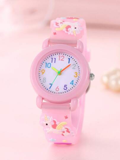 1pc Cartoon Unicorn Design Kids Watch, Cute Girls' Electronic Quartz Watch