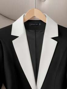 Áo khoác Blazer cổ điển màu tương phản cỡ lớn, phù hợp mặc đi làm, đi chơi, mặc hàng ngày - màu đen - Xem 3