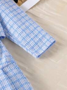 3pcs Girls Elegant School Style Patterned Long Sleeve Jacket, Long Sleeve Top, Pleated Skirt Set, Spring/Autumn - Baby Blue - View 6