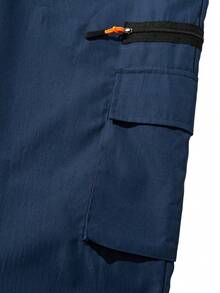 Men's Outdoor Trekking, Fishing, Camping, Mountain Climbing, Fitness, Running, And Casual Fashion Workwear Zipper Large-Pocket Elastic Waistband Slant-Pocket Straight-Leg Gray Pants - Royal Blue - View 8