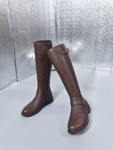 Women's Over-The-Knee Boots, Fashion Autumn/Winter Brown Side Zipper Motorcycle Boots, Over-The-Knee Riding Boots. Suitable For Daily Wear, Attending Banquets, Parties, Fashion Shows, Mid-Calf Boots, Over-The-Knee Boots And Daily Boots.,Party - Brown - View 7