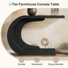 Tribesigns Wood C-Shaped Console Table For Entryway, 43.3" Modern Hallway Entryway Table For Living Room, Entrance, Foyer, Easy Assembly, Black - Black - View 5