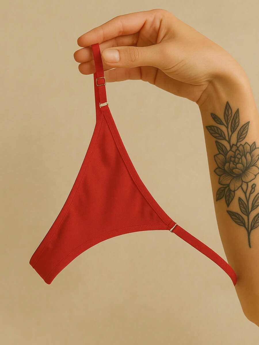 Extremely Sexy Thong Panties Smooth Fabric Side Adjustment High Waist Lingerie Premium Intimate Fashion - 紅色 - 查看 1