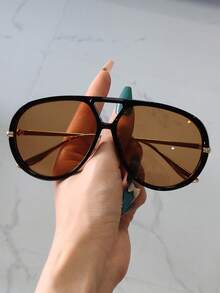 1 Cặp Kính thời trang nữ gọng kim loại kiểu phi công, Kính thời trang cỡ lớn kiểu khiên cho bãi biển, lái xe, trang trí theo phong cách Boho cho kỳ nghỉ bãi biển mùa hè, ngoài trời, du lịch - Nhiều màu - Xem 12