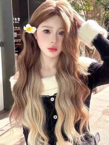 Lolita Sand Gold gefärbte Platin Perücke für Frauen, lange wellige Haare 75cm lockige Perücke mit mittelgescheiteltem Pony, Cosplay Haarband Perücken, synthetische Perücken für den täglichen Gebrauch