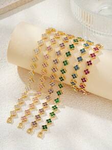 1 件彩色时尚奢华花卉锆石手链 - 橫豎連結式 - 查看 12