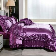 8 Pieces Satin Comforter  Set Queen/King Size Bed In A Bag Silky Bedding Set For Bedroom Decor Girls Pink Ruffled Comforter Set With Sheet Set Soft And Luxury Bedding Comforter Set Thread Count 1000 Silk Like Satin Bedding Set For All Seasons - Purple - View 6