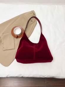 New Fashion Handbag, Sexy Girl Style Tote Bag, Rivet Bag, Ladies Commuter Personalized Velvet Crossbody Bag - Burgundy - View 9