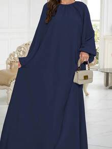 1 件纯色 Nida 面料 Abaya，无头巾，宽松舒适，适合所有人胸围，适合女性日常穿着 - 多色 - 查看 8