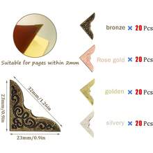 80PCS Book Corner Protectors Metal,Retro Book Corner Protectors,4 Colors,Used For Corner Protectors Decoration Of Scrapbook, Photo Album, Notebook, Folder (With Storage Box)