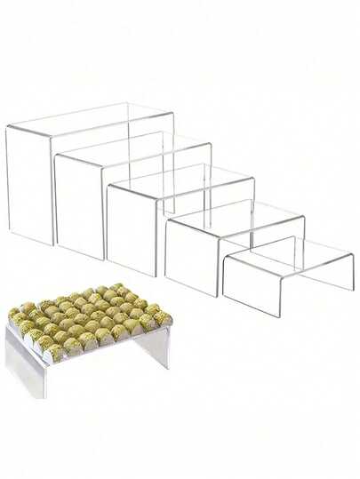 1/5 件套透明亚克力 U 形展示架 - 可重复使用的纸杯蛋糕架，用于甜点、珠宝、婚礼自助餐和派对用品，坚固、可调节且易于组装