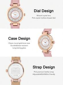 Coach Đồng hồ thạch anh PARK dây da màu hồng dành cho nữ với mặt số kết cấu bằng pha lê và đá cẩm thạch Đồng hồ quà tặng tròn tương tự thanh lịch thường ngày dành cho nữ - Hồng - Xem 4