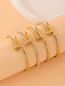 4pcs/3pcs/1pc 18K Gold Stainless Steel Bracelet, Luxurious & Elegant Jewelry, European & American Style, Suitable For Women, Festivals, Parties, Street Style, Banquets, Music Festivals, Gifts, Summer Beach Parties