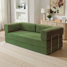 78.7" Foldable 3-Seater Fabric Sofa Bed With Square Armrests, Modular Compressible Living Room Sofa Set, Vintage Suede Comfortable Lounge Chair Sofa, Lazy Sofa (Bean Bag), And Bedroom Sleeper Sofa Bed - 綠色 - 查看 6