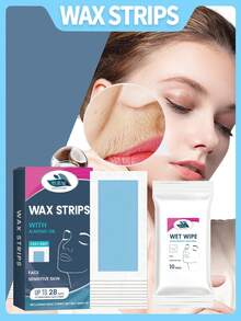 1盒含20张面部脱毛蜡纸*10片清洁湿巾，面部脱毛，无痛脱毛，面部脱毛蜡纸温和去除根部细毛，防水不残留，温和清洁不留斑，日常便携，适合多种需求，居家旅行皆宜