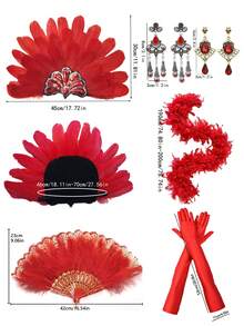 D EXCEED 1/2/4/6 件 20 年代复古折扇 洛丽塔服装用手扇 复古羽毛折扇 舞台走秀扇 下午茶舞蹈人造羽毛扇 - 玫紅色 - 查看 11