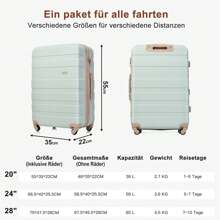 Flieks Luggage Set With Toiletry Bag, Hard-Shell Trolley Suitcase Set, School Trip Essentials For Student Dormitories, Student Essentials For University, Robust Travel Suitcases And Suit Bags, Hand Luggage Set, Travel Suitcase, 4 Wheels, ABS Material, TSA Lock - 綠色 - 查看 2