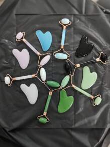 2pcs Facial Beauty Massage Tool Set, Includes Massage Roller And Gua Sha Board, Beauty Scraper And Massage Roller Set, Facial Gua Sha Massage Tool Set, Massage Roller, Gua Sha Board, Suitable For Body Meridian Gua Sha Massage, Applicable To Body And Back, Facial Beauty Lifting Massage, Halloween, Christmas