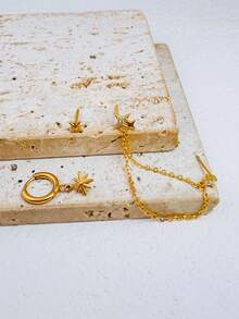 3件套精致星形链耳环，14K镀金低敏材质，优雅的耳骨星形吊坠耳环，日常佩戴百搭，适合多个耳洞，男女皆宜 - 3Pcs-Gold-5# - 查看 4