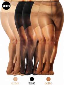 4/6 pares de medias extra grandes de cintura alta con control de abdomen y anti-correr - Negro/Albaricoque/Café - Control de abdomen y soporte de piernas - Medias elegantes formales/profesionales para fiestas - Fórmula suave y sin grietas - Para uso diario y ocasiones especiales, medias profesionales con textura suave