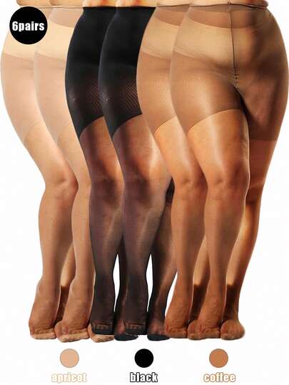 4/6 Pairs Extra Large High Waist Tummy Control Anti-Snag Thigh High Stockings - Black/Beige/Coffee - Slimming, Lifting, Leg Support - Elegant Formal/Professional Pantyhose - Soft, Non-Ripping Formula - Suitable For Daily And Special Occasions, Smooth Texture, Comfortable Fit