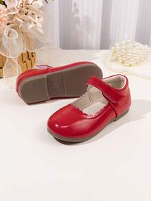 Girls' Cute Scalloped Trim Mary Jane Princess Ballet Flats, Solid Color - Red - View 8