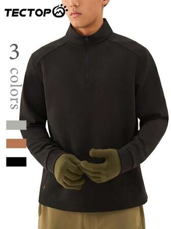 TECTOP Camiseta de manga larga casual para hombre, deportes y fitness, cuello alto con cremallera de 1/4, transpirable y ligera, elástica y cómoda, otoño/invierno