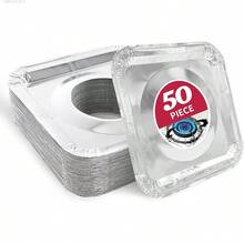 50pc Aluminum Gas Stove Burner Covers -Thicker Foil Square Burner Liners - Disposable Gas Range Protectors, 50 Pack(Outer Diameter: 8.5 X 8.5 Inch)