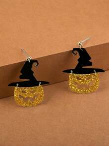 1 par de caveira com glitter retrô, lanterna de abóbora, joias para festas, acessórios para festas, pingentes elegantes e fofos, presente de fantasia unissex para festa de Halloween