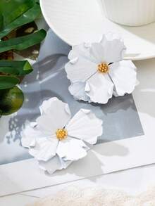 2 件复古法国山茶花花卉 3D 釉面耳环，夸张奢华设计，优雅气质，适合女性日常佩戴