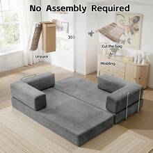 78.7" Foldable 3-Seater Fabric Sofa Bed With Square Armrests, Modular Compressible Living Room Sofa Set, Vintage Suede Comfortable Lounge Chair Sofa, Lazy Sofa (Bean Bag), And Bedroom Sleeper Sofa Bed - 淺灰色 - 查看 4