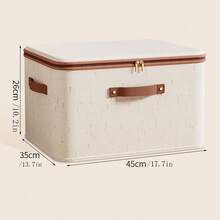 1pc Foldable Linen Fabric Storage Box With Visible Window, Large Capacity Clothes, Quilt, Wardrobe Organizer - Beige - View 8