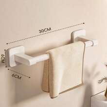 Stick-On No-Punch Hollow Towel Rack, Easy To Install, Super Sticky, Durable Other Materials, Wall-Mounted Towel Rack, Space-Saving Bathroom Accessory - White - View 8