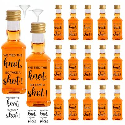 16/3个50毫升迷你婚礼回礼瓶，饮料容器，透明塑料瓶，配有金色、银色、玫瑰金和黑色螺旋盖，以及“Cheers To Our Union!”标签，适用于婚礼派对用品、生日派对、新娘送礼会、派对必备品